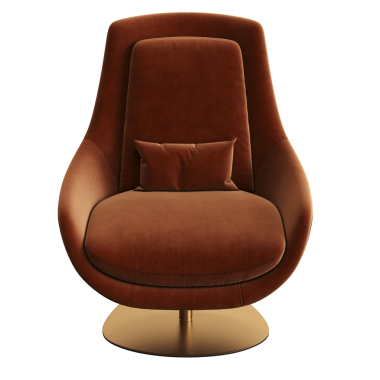 Beyaz arka planda yastıklı kahverengi koltuk, üç boyutlu görüntüleme