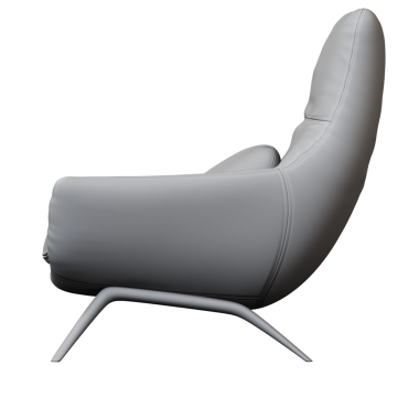 Beyaz arka planda yastıklı gri koltuk, üç boyutlu görüntüleme