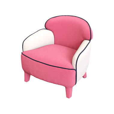 Beyaz arka planda izole edilmiş pembe koltuk, 3 boyutlu görüntüleme