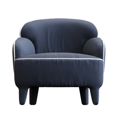 Koyu mavi koltuk beyaz arkaplanda izole edilmiş, 3D görüntüleme