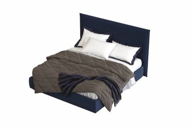 Battaniyeli çift kişilik modern yatak. beyaz arkaplanda izole