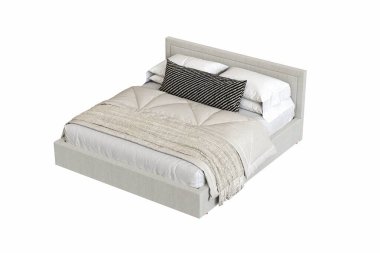 Beyaz arka planda modern çift kişilik yatak