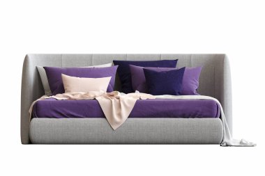 Yatağı olan modern yatak odası. 3 Boyutlu Hazırlama