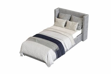 Beyaz arka planda izole bir yatak. 3d oluşturma