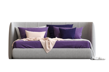 Modern yatak odasının 3 boyutlu görüntüsü beyaz arkaplanda izole edilmiş.