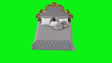 Yeşil zemin üzerinde izole edilmiş bir yatağın 3 boyutlu görüntüsü