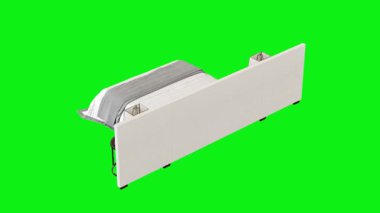 Koyu yeşil arka planda izole edilmiş yeşil bir yatağın 3 boyutlu görüntüsü