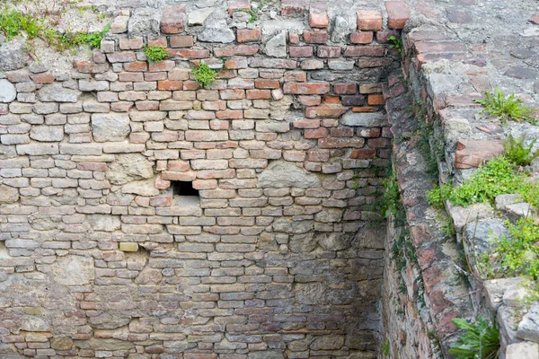 Escavação Uma Antiga Parede Tijolos Romanos Com Juntas Canto Visíveis — Fotografia de Stock