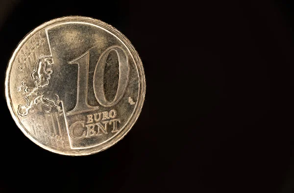Primer Plano Macro Extrema Una Moneda Diez Centavos Euro Sobre — Foto de Stock