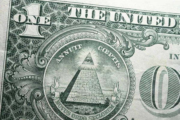 Detalhe Close Extremo Uma Nota Dólar Com Pirâmide Claramente Visível — Fotografia de Stock