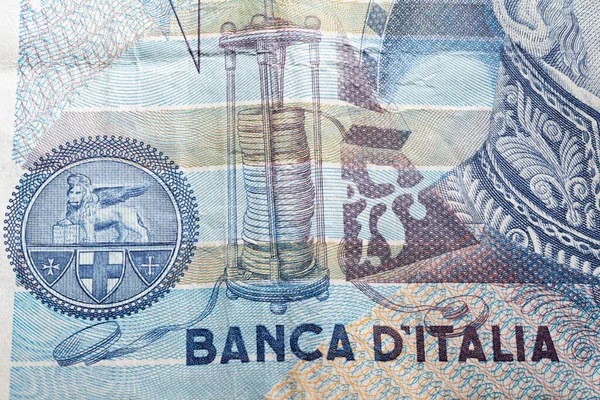 Екстремальне Закриття Старих Застарілих Старовинних Банкнот Написом Banca Ditalia Означає — стокове фото