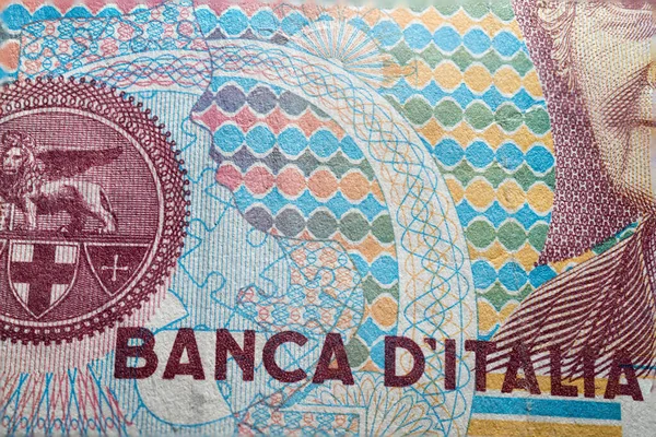 Macro Partiel Close Millésime Vieux Billet Banque Italien Obsolète Inscription — Photo