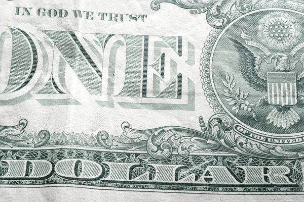 American One Dollar Bill Banknote Currency Extreme Macro Closeup Word — Stock Photo, Image