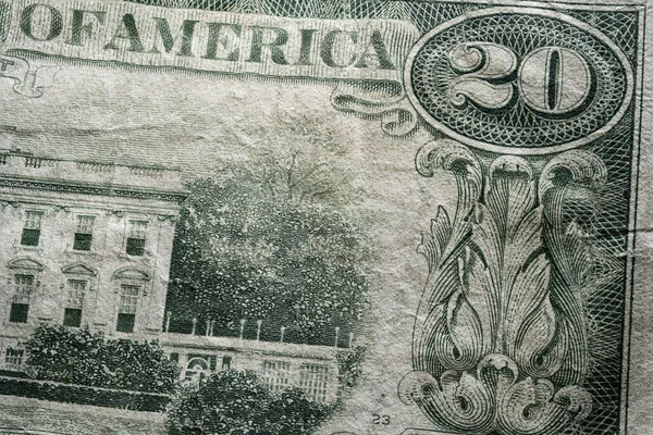 Partial Extreme Closeup Macro Shot American Dollar Twenty Bill Banknote — Stock Photo, Image