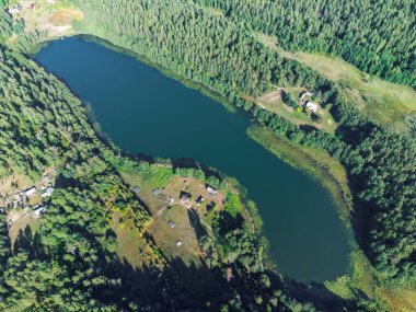Aerial view of a lake in the forests of Lithuania, wild nature. The name of the lake is 