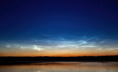 Göl kenarında yaz gecesi İlk gece bulutlarıyla