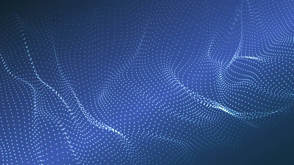 蓝色背景上流动的粒子波 具有波动和点的动态元素的抽象背景 矢量图解 — 图库矢量图片