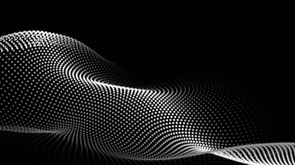 暗い背景に流れる粒子の波 波や点の動的要素を持つ抽象的な背景 ベクターイラスト — ストックベクタ