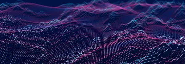 粒子流 紫色背景 有许多发光的粒子 信息技术背景 3D渲染 — 图库照片