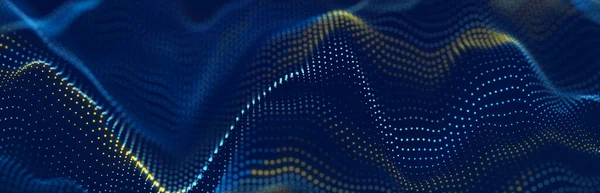 Büyük veri akışı. Bilgi teknolojisi geçmişi. Noktalardan oluşan dinamik dalga arkaplanı. 3d oluşturma