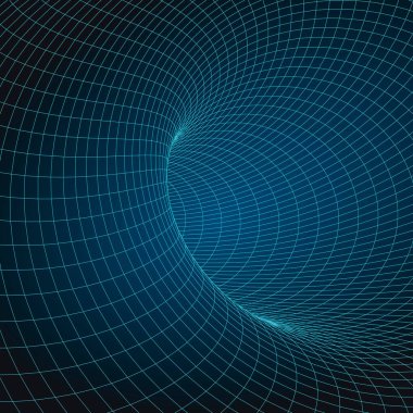 Tel çerçeve tüneli. Perspektif ızgara arka planı. Karanlık bir arkaplanda basit çizgiler. Vektör çizimi. EPS 10