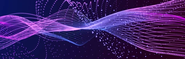 Musical wave. Digital technology background. Abstract structure with glowing dots. Big data. Particle flow. 3D rendering