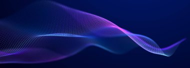 Parçacık akışı. Parlayan parçacıkların olduğu mor bir arkaplan. Bilgi teknolojisi geçmişi. 3d oluşturma.