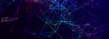  Birbirine bağlı noktalar ve çizgiler olan güzel bir çizim. Dijital ağ arka planı. Sunumlar için arka plan. Üç Boyut