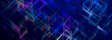 Renkli çokgen yapı. Birbirine bağlı noktalar ve çizgiler olan güzel bir çizim. Dijital ağ arka planı. Üç Boyut