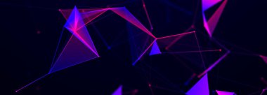 : Renkli çokgen yapı. Birbirine bağlı noktalar ve çizgiler olan güzel bir çizim. Dijital ağ arka planı. Üç Boyut