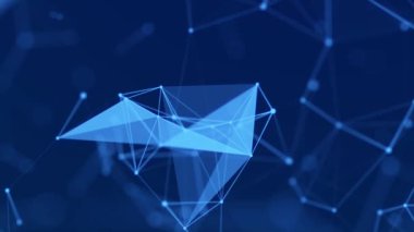 Soyut geometrik arkaplan. Birbirine bağlı çizgilerin ve noktaların hareketi. Bilim, teknoloji, iş dünyası, uzay kavramı. Döngülü animasyon. 4K