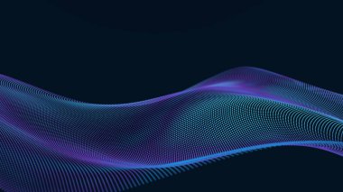 Güzel dalga. Noktaların dalga hareketi. Bilim, teknoloji, iş dünyası, uzay kavramı. Pankart, duvar kağıdı. 3d