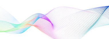 Beyaz bir zemin üzerinde renkli parçacıklar dalgası. Dalgaların dinamik elementleriyle soyut bir arkaplan. 3d