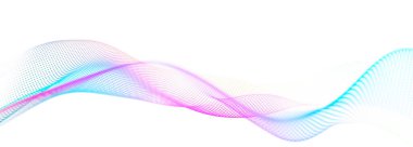 Beyaz bir zemin üzerinde renkli parçacıklar dalgası. Dalgaların dinamik elementleriyle soyut bir arkaplan. 3d