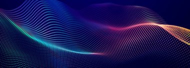 Müzik dalgası. Noktaların dalga hareketi. Bilim, teknoloji, iş dünyası, uzay kavramı. Pankart, duvar kağıdı. 3d