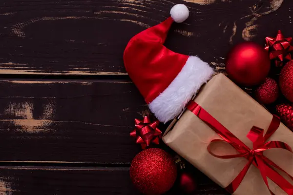 Top Guarda Foto Christmass Flatlay Confezione Regalo Cappello Babbo Natale — Foto Stock