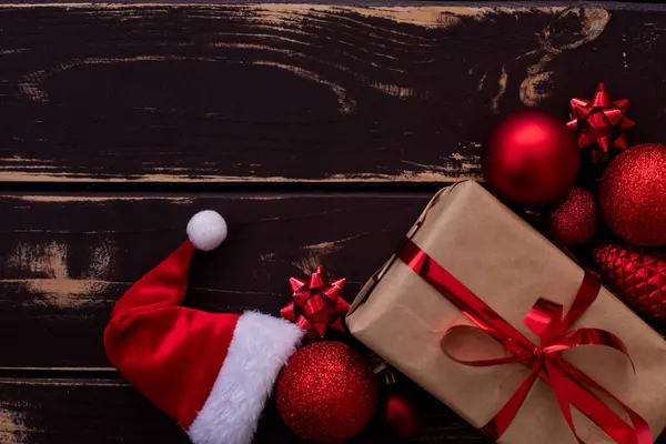Top Guarda Foto Christmass Flatlay Confezione Regalo Cappello Babbo Natale — Foto Stock