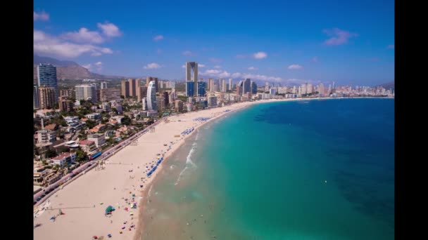 Letecký Pohled Pláž Město Benidorm Španělsku Pobřeží Costa Blanca Časová — Stock video