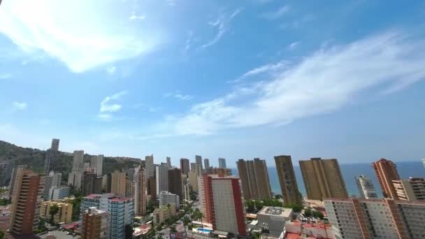 Město Benidorm Španělsko Letecký Výhled Pohled Ulice Hotely Mrakodrapy Směrem — Stock video