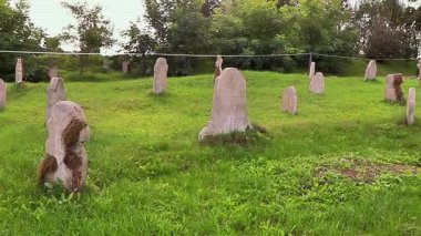 Yeşiller içindeki antik taş anıtların panoramik görüntüsü. Yüksek kaliteli FullHD görüntüler