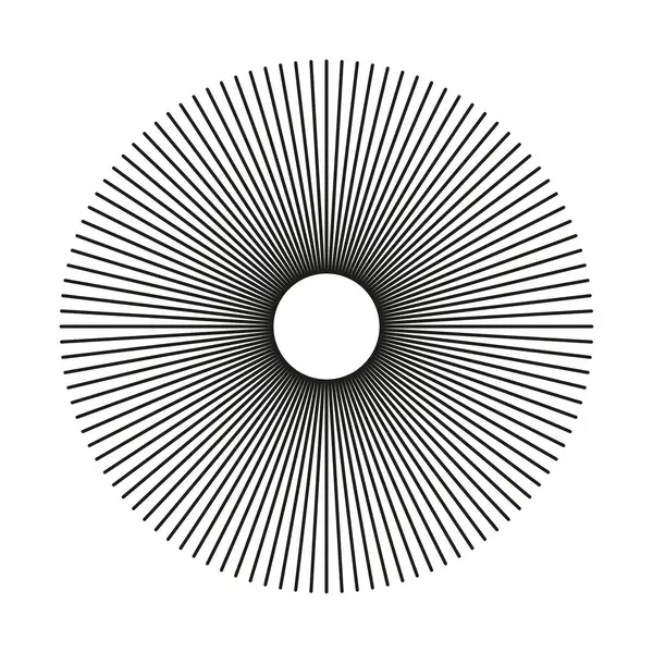 Işık saçan çizgileri olan bir ağ örgüsü. Güneş ışınları, patlıyor. Daire çizgileri. Radyasyon hatları. Soyut geometrik şekil. Vektör illüstrasyonu