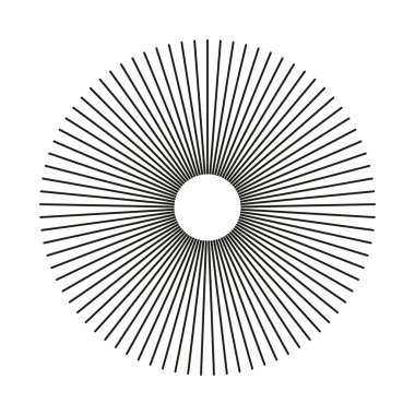 Yıldız güneş ışınları, patlıyor. Işık saçan çizgileri olan bir ağ örgüsü. Yuvarlak radyal radyasyon hattı. Daire çizgileri. Soyut geometrik şekil modeli. Vektör illüstrasyonu