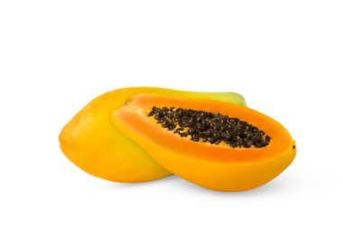 Papaya 'nın yarısı ve tüm papaya meyvesi izole edilmiş, kırpma yolu. Yüksek kalite fotoğraf