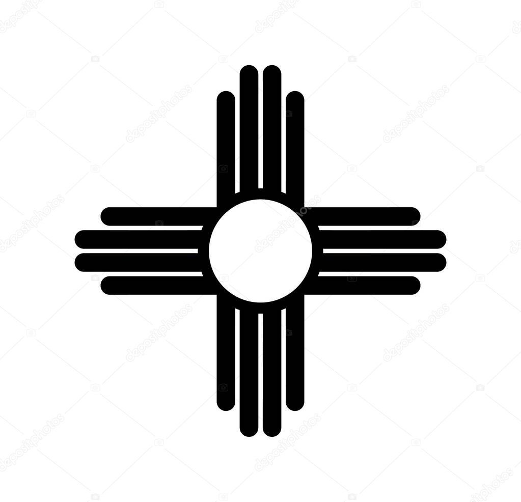 Zia symbol isolated. Ancient native Americans silhouette sign, icon, badge, mockup. Logo of New Mexico state. High quality illustration