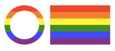 Gökkuşağı bayrağı çerçeveleri. LGBT kare ve çerçeve simgeleri. Gey gururu renkleri. İlerleme logosu, gökkuşağı renklerinde çıkartmalar ve rozetler. - Evet. Yüksek kaliteli illüstrasyon
