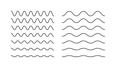 Dalgalı vektör çizgileri. Zigzag ve dalgalı yatay altı çizgisi. Dalgalar ayarlandı. İnce çizgi arkaplan koleksiyonu. Dalga süsleme deseni. - Evet. Vektör illüstrasyonu