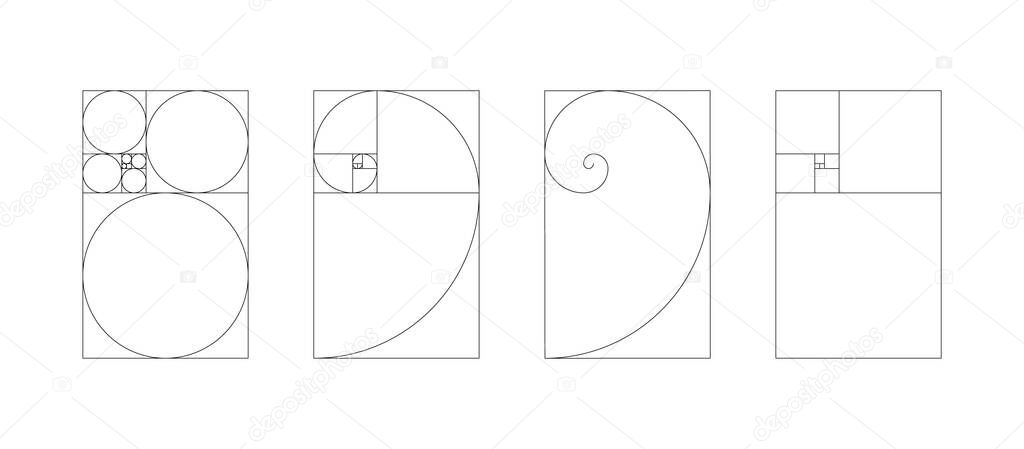 Vertical Fibonacci numbers array set. Vertical template of golden ratio harmony proportions. . Vector illustration stock vector