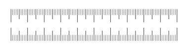 10 cm 'lik çift taraflı ölçü tablosu. Cetvel ölçeği numarasız 10 santimetre. Cetvel ölçeği, dikiş aleti şablonu. Uzunluk, boy, matematik, mesafe. Vektör illüstrasyonu