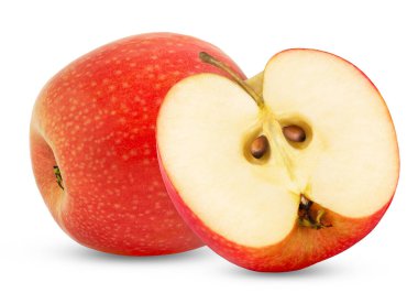 Taze kırmızı elma ve yarım dilimlenmiş tohumlar. Yüksek kalite fotoğraf