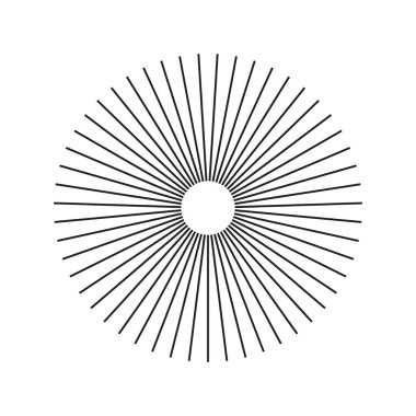 Işık saçan çizgileri olan bir ağ örgüsü. Yuvarlak radyal radyasyon hattı. Güneş doğdu, ışınlar. Daire çizgileri. Soyut geometrik yuvarlak şekil vektör deseni. Vektör illüstrasyonu